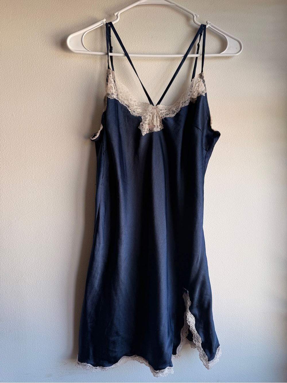 Vintage Victoria’s Secret Navy Blue Satin Lace Trim Cami Slip Dress L